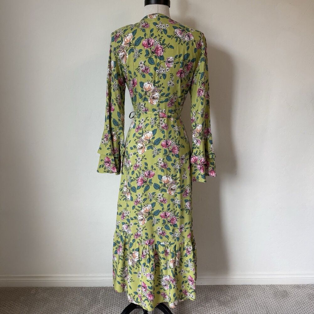 Womens Boho Floral True Wrap Bell Sleeve Maxi Dress Spring Wedding Guest Travel - Picture 10 of 16